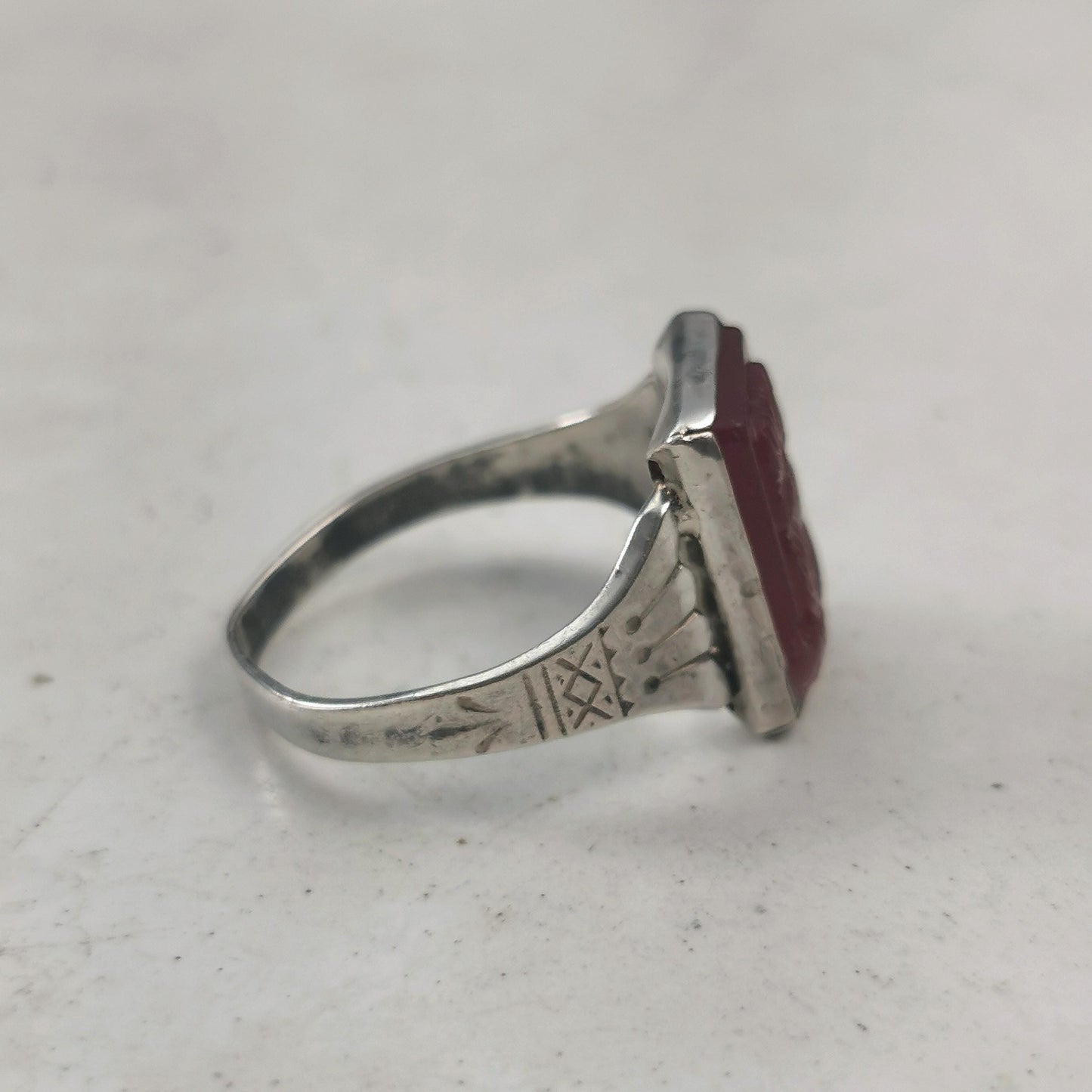 Victorian Sterling Silver Pressed Glass Cameo Ring