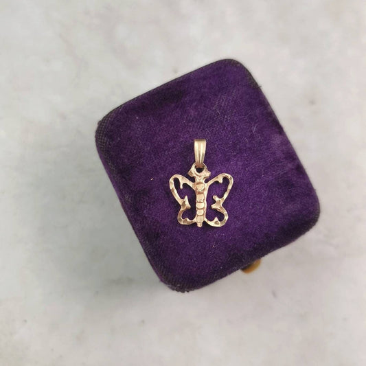 Vintage 10k Yellow Gold Diamond Cut Butterfly Pendant