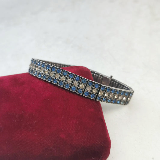 Art Deco Diamonbar Sterling Silver and Rhinestone Bracelet