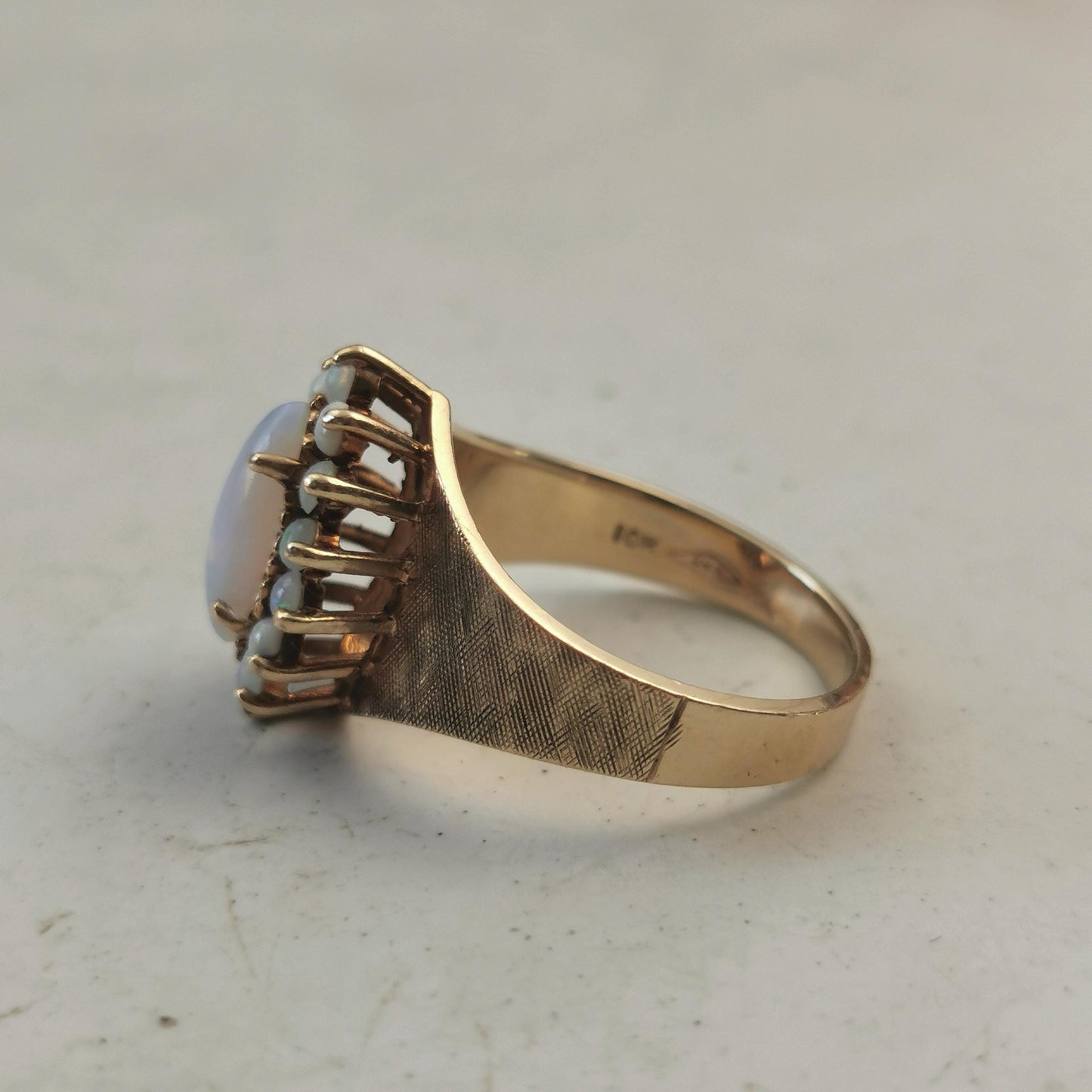 Vintage 10k Opal Cluster Ring - Mid-century Yellow Gold Marquise Opal Tiara Ring - Size 7