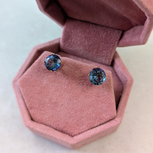 Estate 14k Yellow Gold Blue Mystic Topaz Studs