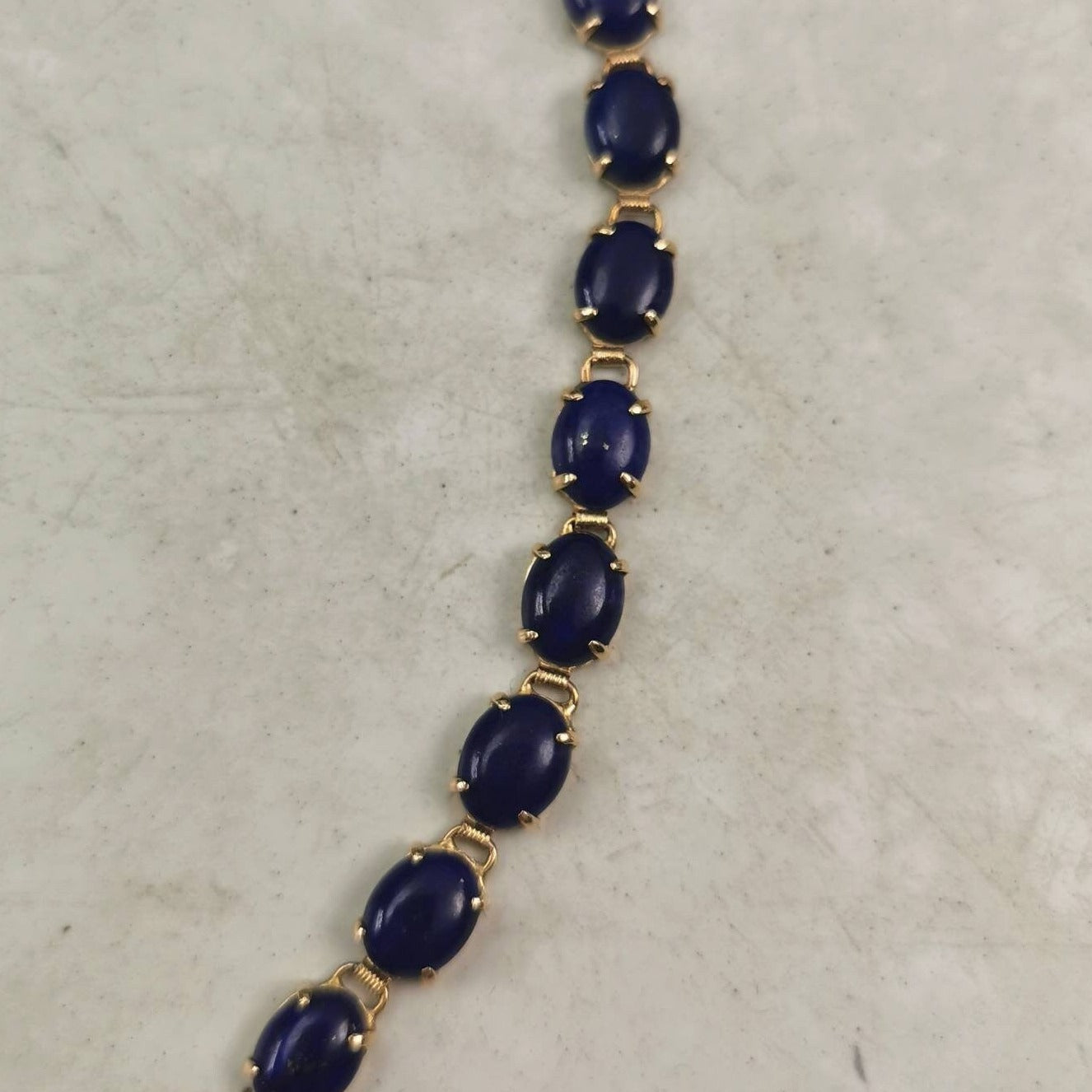 Estate 14k Yellow Gold Lapis Lazuli Tennis Bracelet