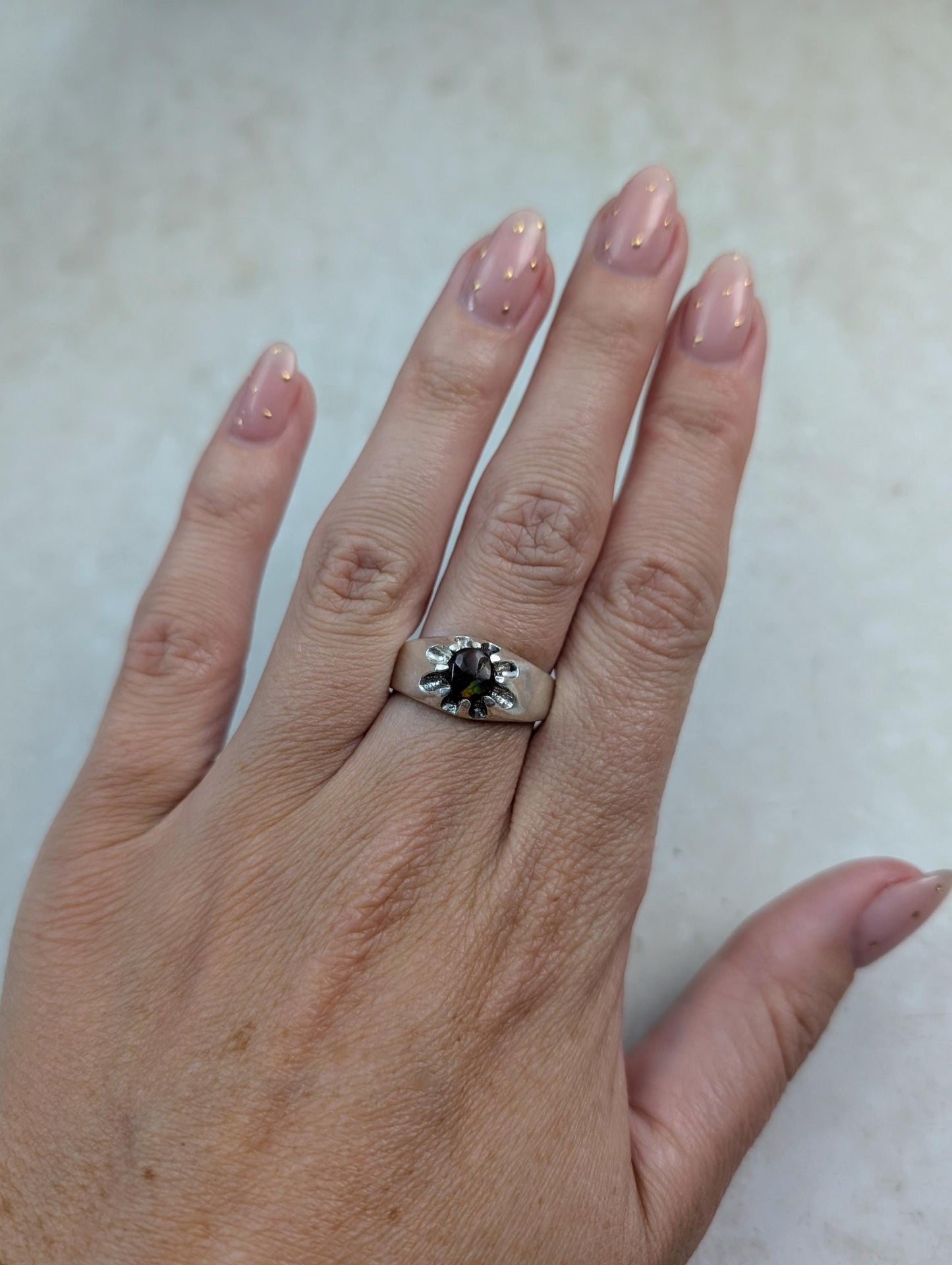 Custom Vintage Sterling Silver Belcher Set Fire Agate Ring