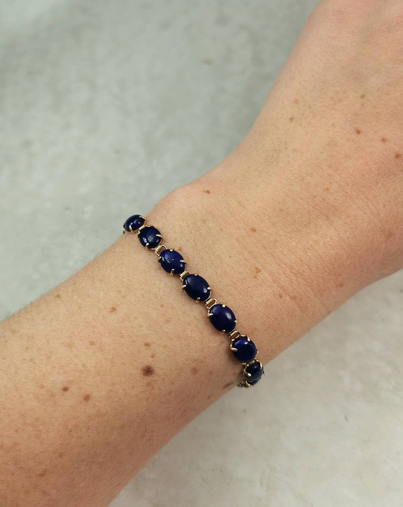 Estate 14k Yellow Gold Lapis Lazuli Tennis Bracelet