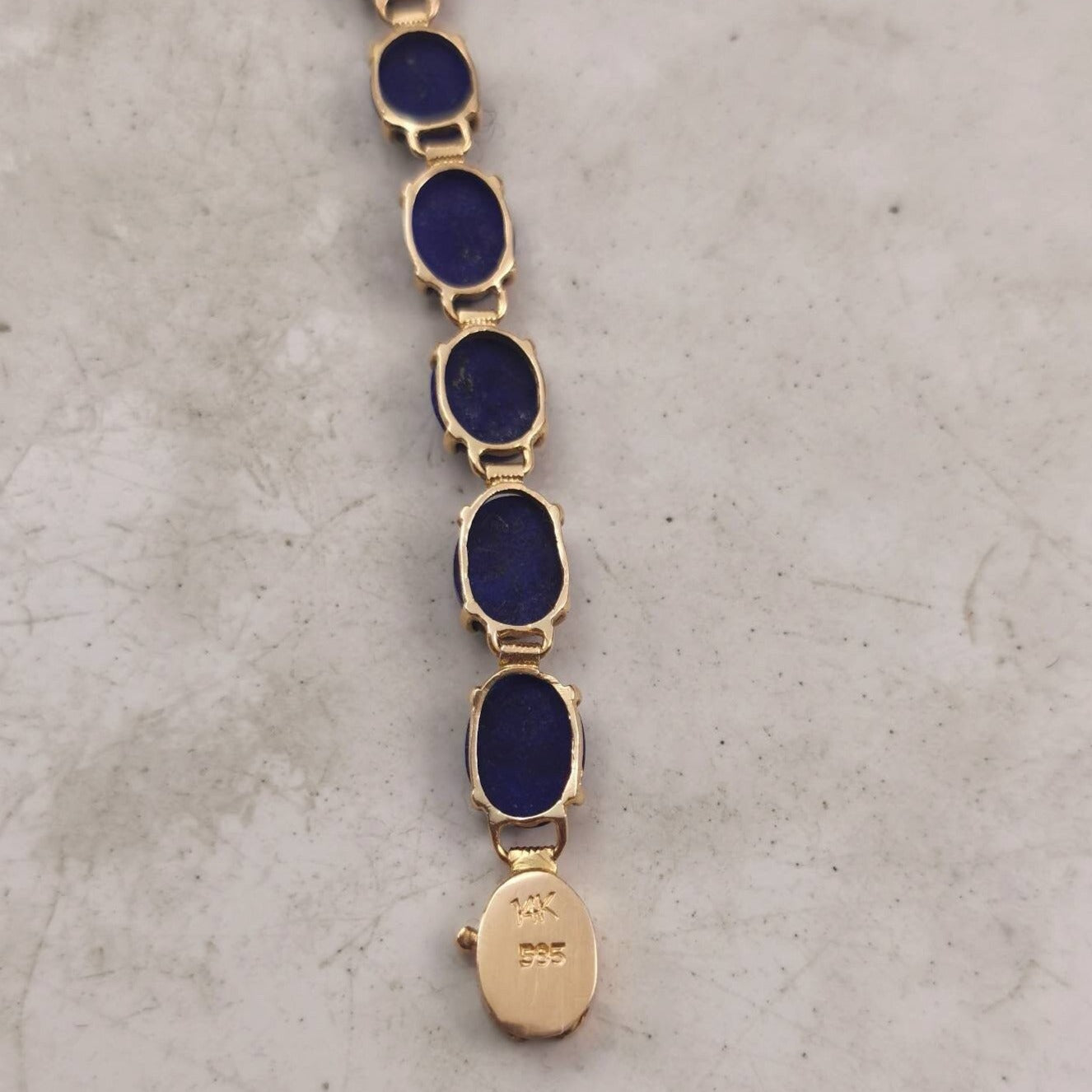 Estate 14k Yellow Gold Lapis Lazuli Tennis Bracelet