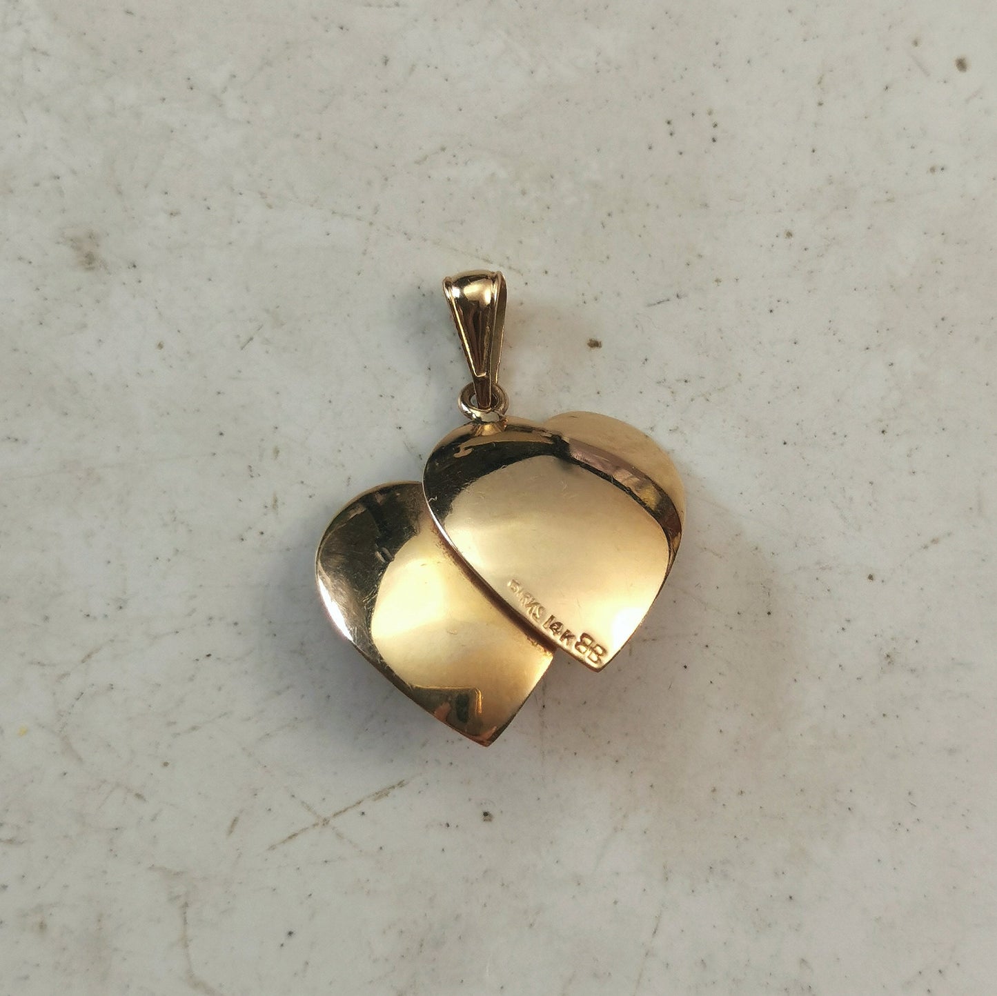 Vintage Birks 14k Yellow Gold Double Heart Pendant - Cultured Pearl - Love