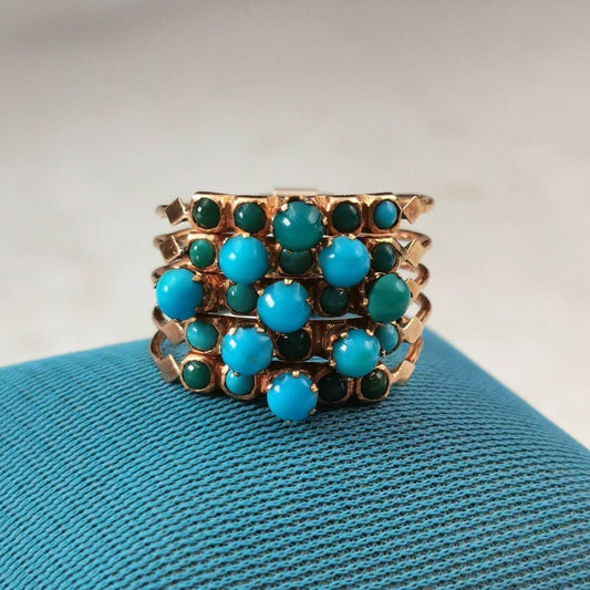 Vintage 14k Yellow Gold Turquoise Harem Ring