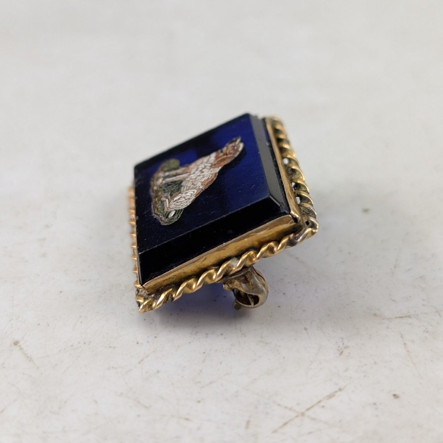 Victorian Gold Plated Micro Mosaic Dog Brooch