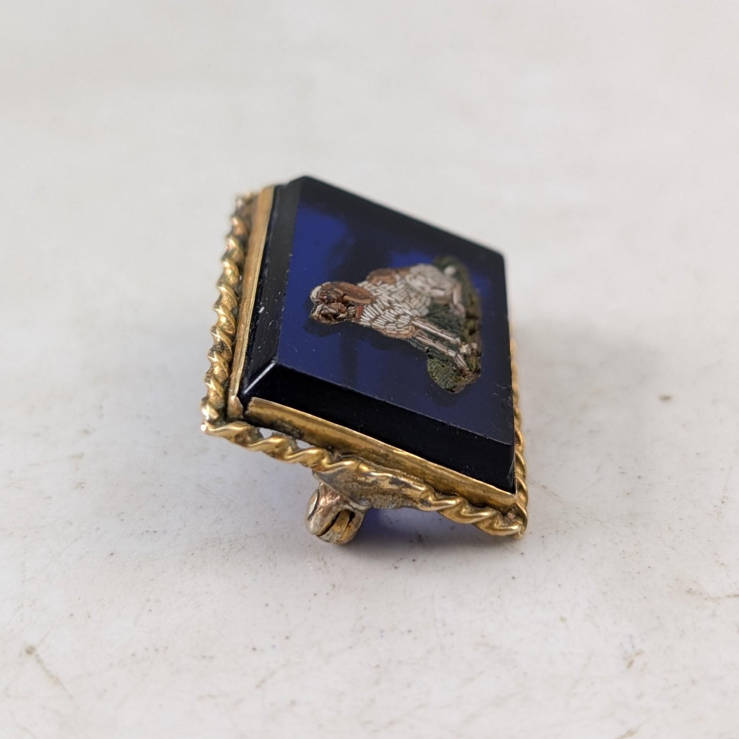 Victorian Gold Plated Micro Mosaic Dog Brooch