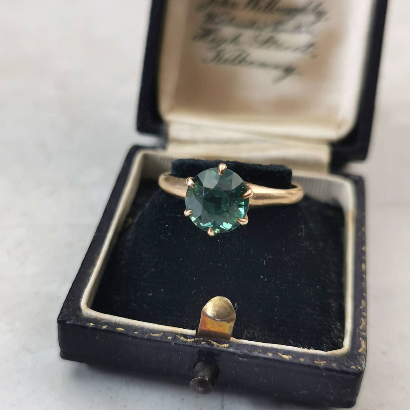 Antique Edwardian 14k Yellow Gold 2.65ct Blue Green Tourmaline Solitaire Ring