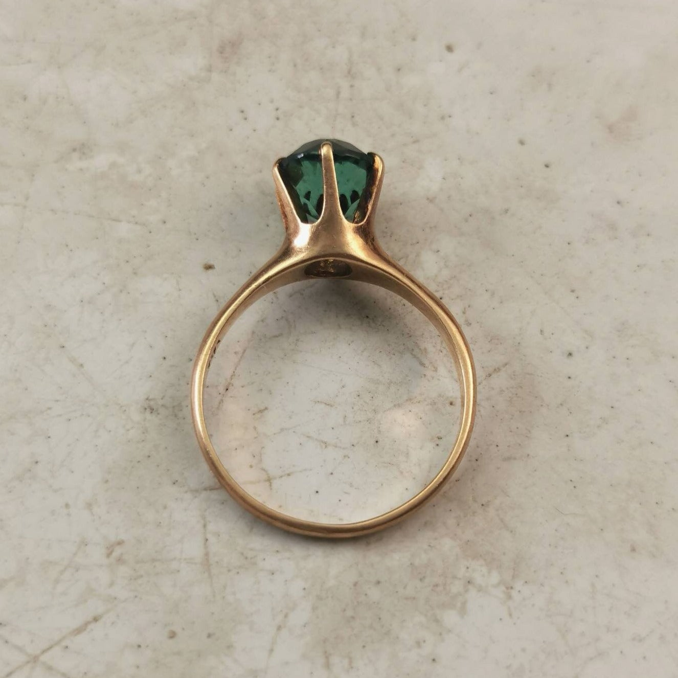 Antique Edwardian 14k Yellow Gold 2.65ct Blue Green Tourmaline Solitaire Ring