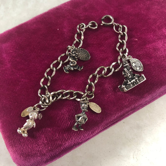 Vintage Sterling Silver Walt Disney Charm Bracelet