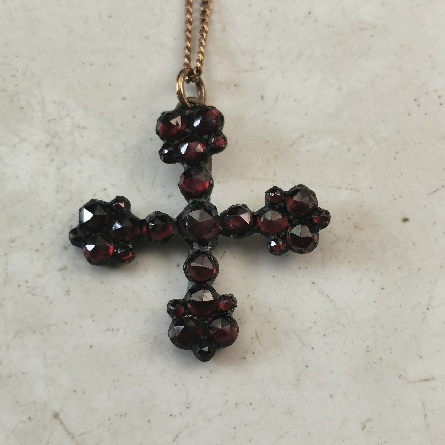 Victorian Bohemian Garnet Cross Pendant Necklace