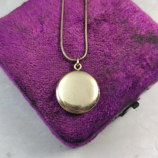 Antique Small Edwardian Gold Filled Round Locket on Snake Chain