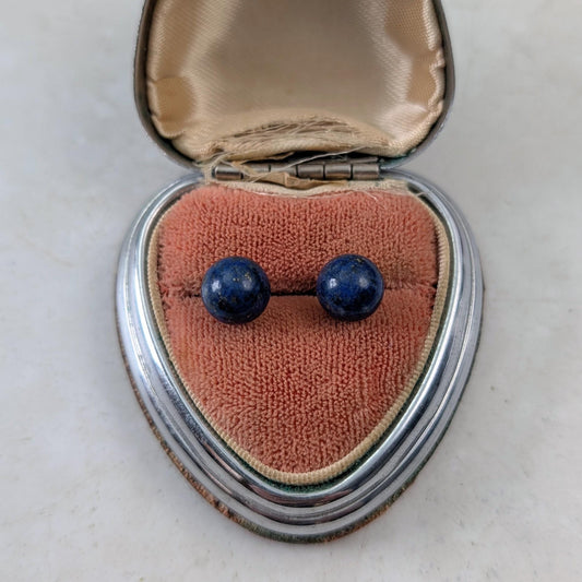 Estate 14k Yellow Gold Lapis Lazuli Ball Stud Earrings