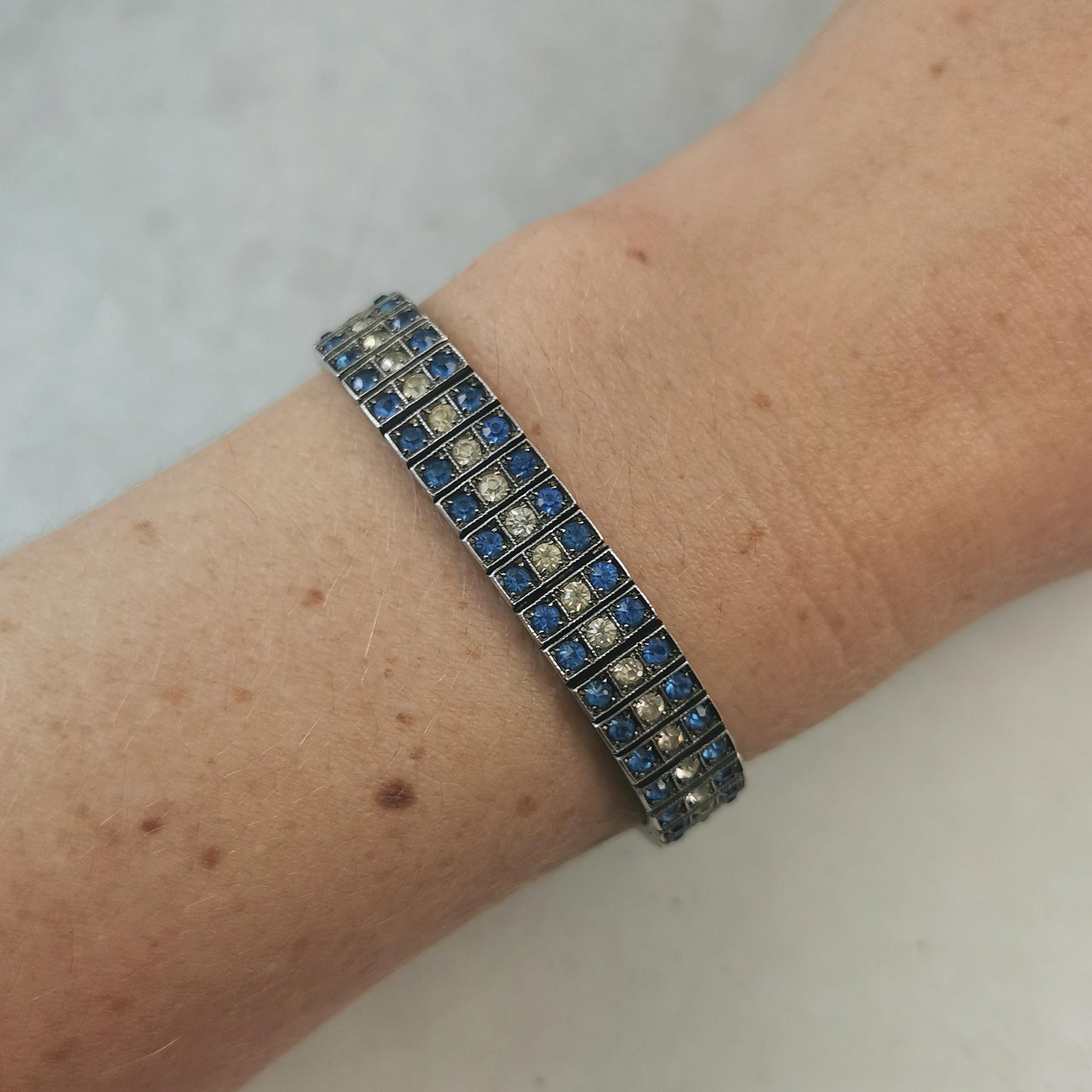 Art Deco Diamonbar Sterling Silver and Rhinestone Bracelet