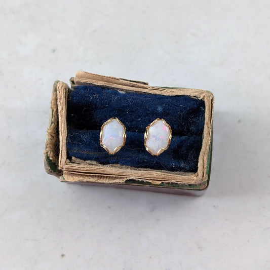 Vintage 10k Yellow Gold Small Genuine Opal Studs