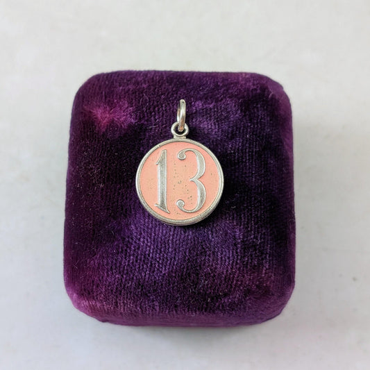 Vintage 1940's Sterling Silver & Pink Enamel Lucky Number 13 Charm