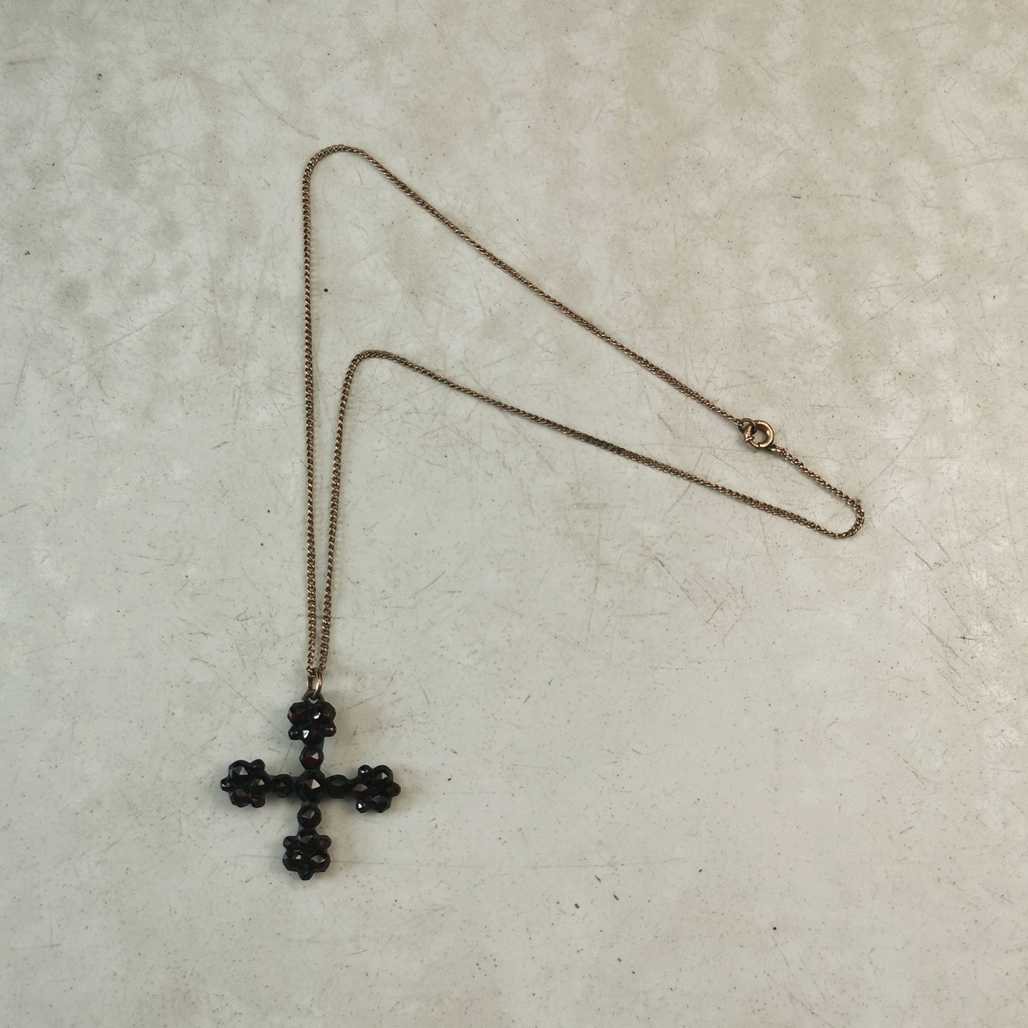 Victorian Bohemian Garnet Cross Pendant Necklace