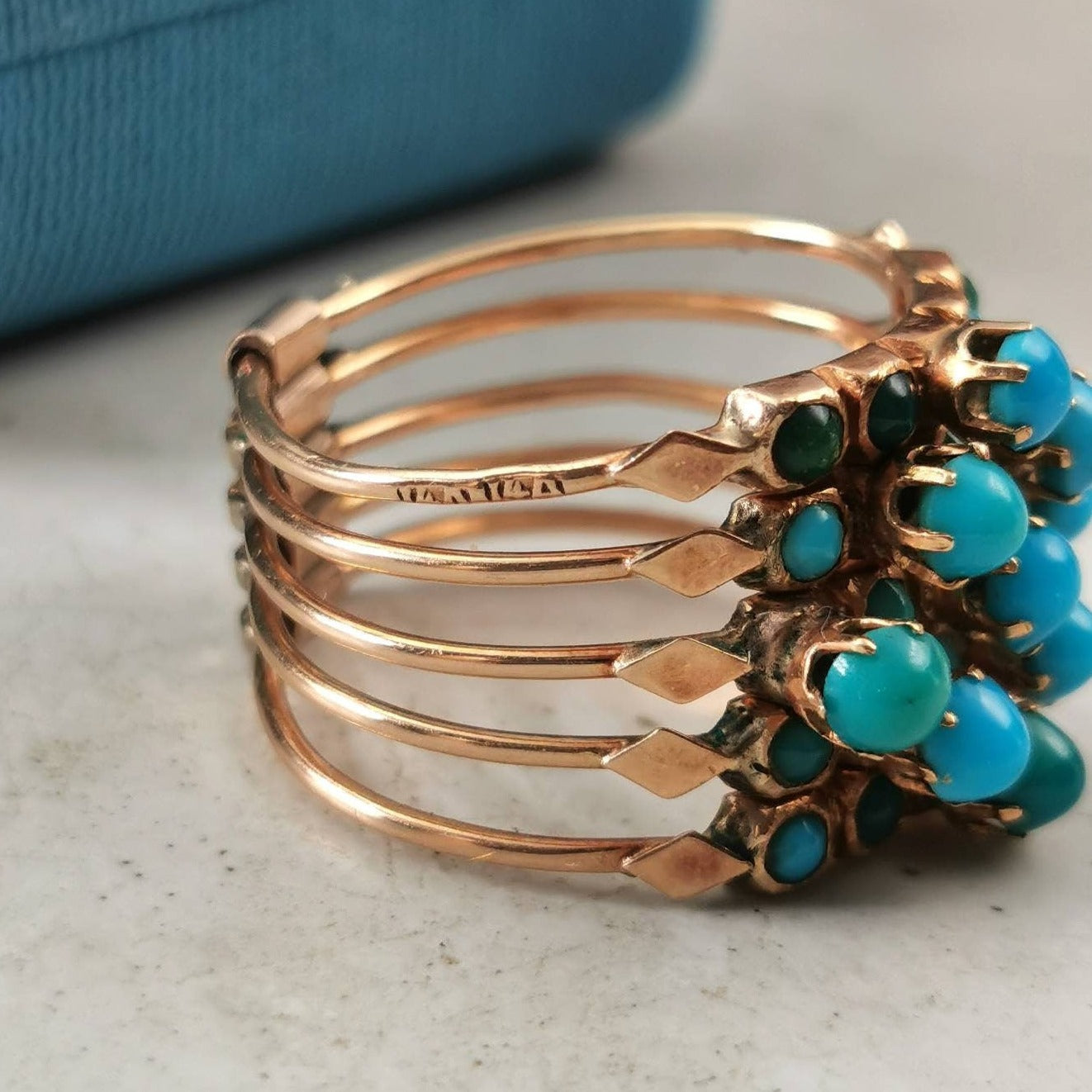 Vintage 14k Yellow Gold Turquoise Harem Ring