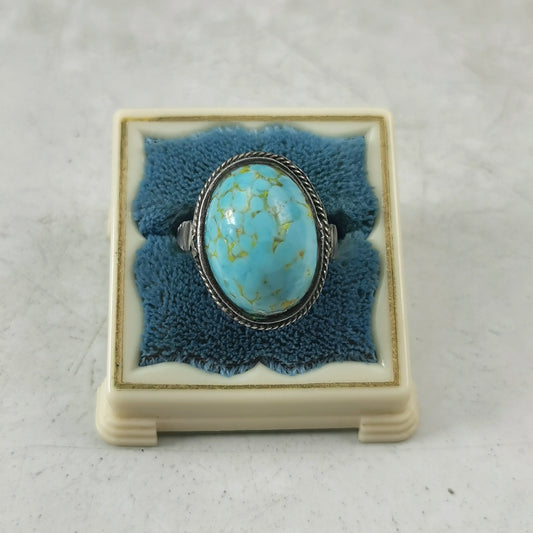 Vintage Silver and Imitation Turquoise Hubbell Glass Ring