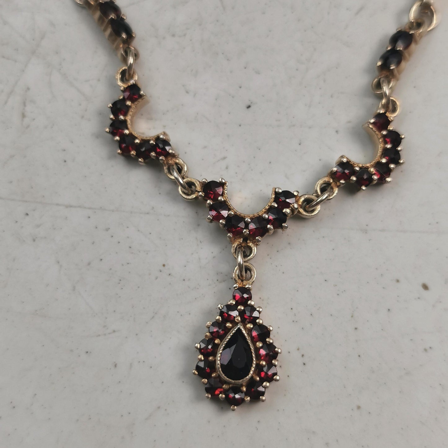 Vintage Sterling Silver Vermeil Bohemian Garnet Necklace
