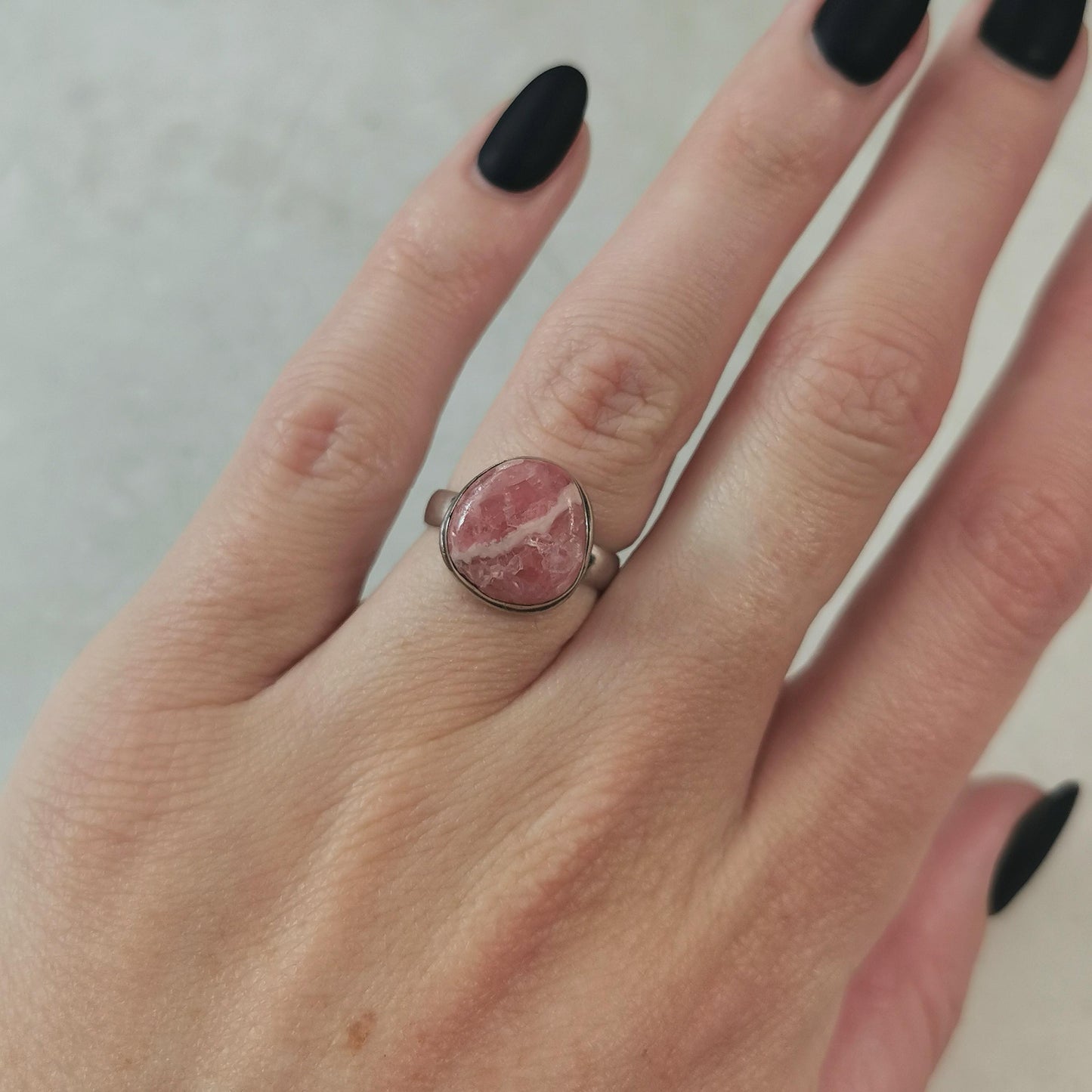 Vintage Sterling Silver Rhodochrosite Set - Ring and Cuff Bracelet