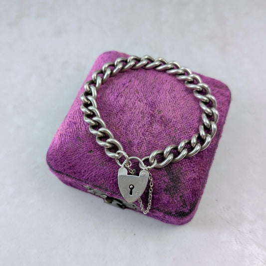 Vintage 1965 Sterling Silver Heart Padlock Bracelet