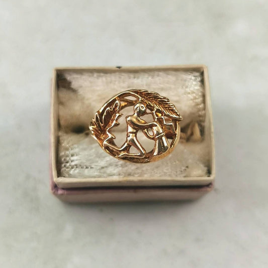 Vintage 10k Yellow Gold Aquarius Zodiac Ring