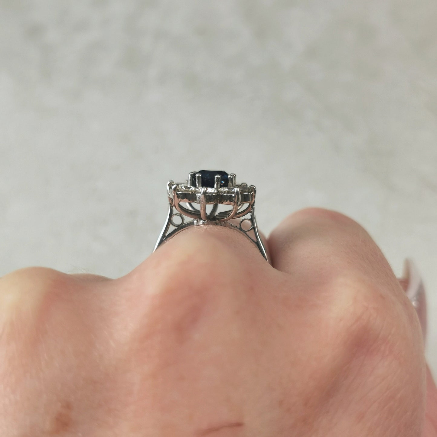 Vintage 1960's 18k White Gold Sapphire Cluster Ring