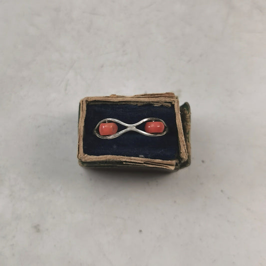 Mid-Century 800 Silver Polish Coral Rolling Ring