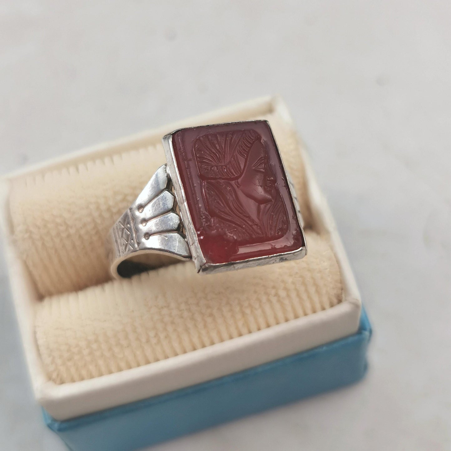 Victorian Sterling Silver Pressed Glass Cameo Ring