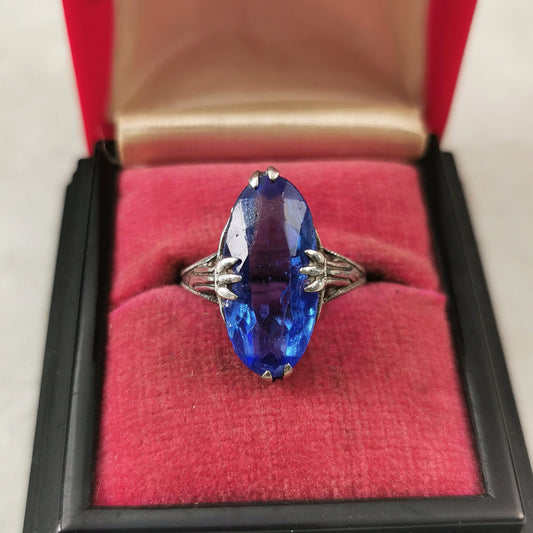Art Deco Sterling Silver Faux Sapphire Ring