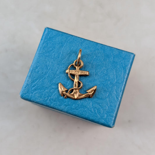 Estate 10k Yellow Gold Diamond Cut Anchor Pendant
