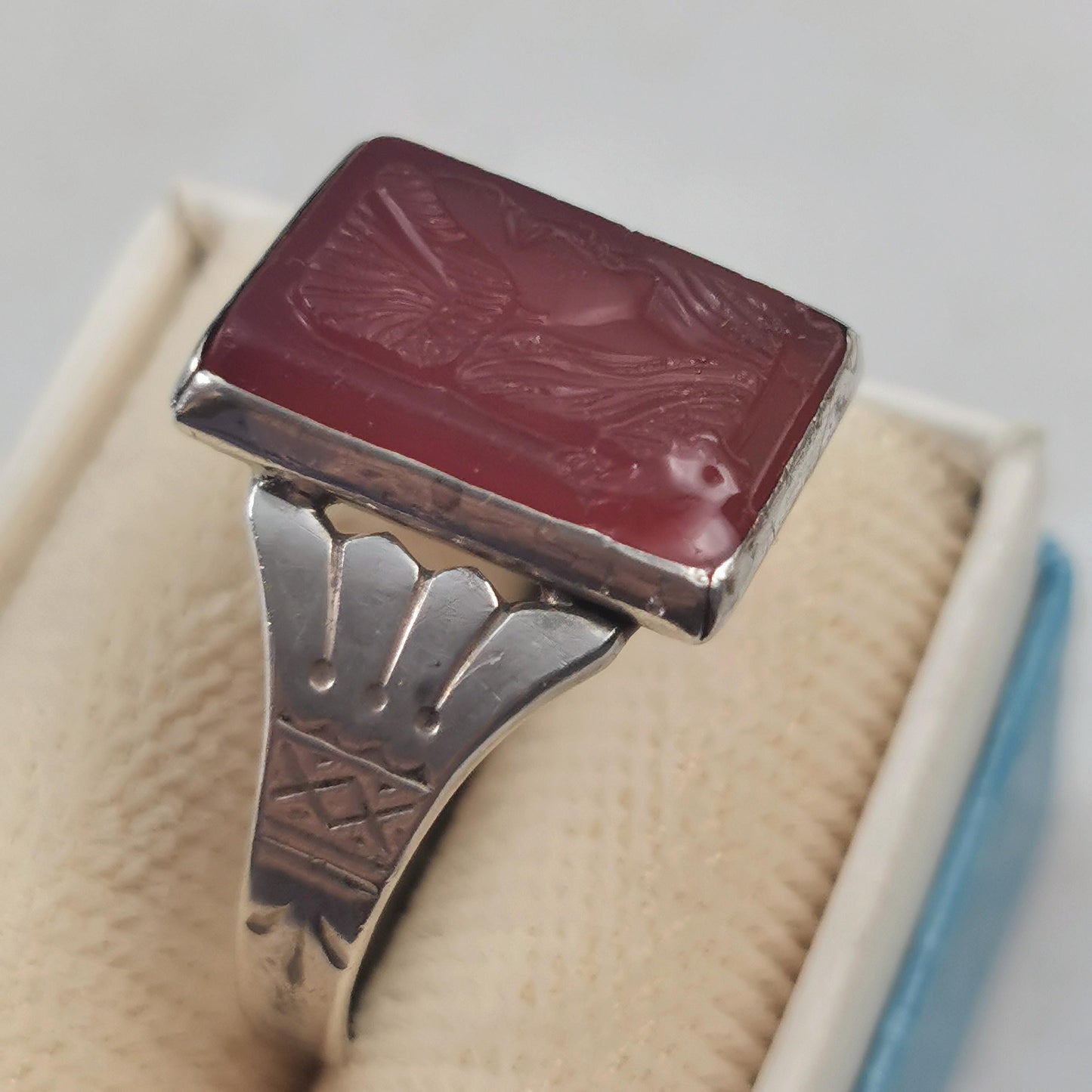 Victorian Sterling Silver Pressed Glass Cameo Ring
