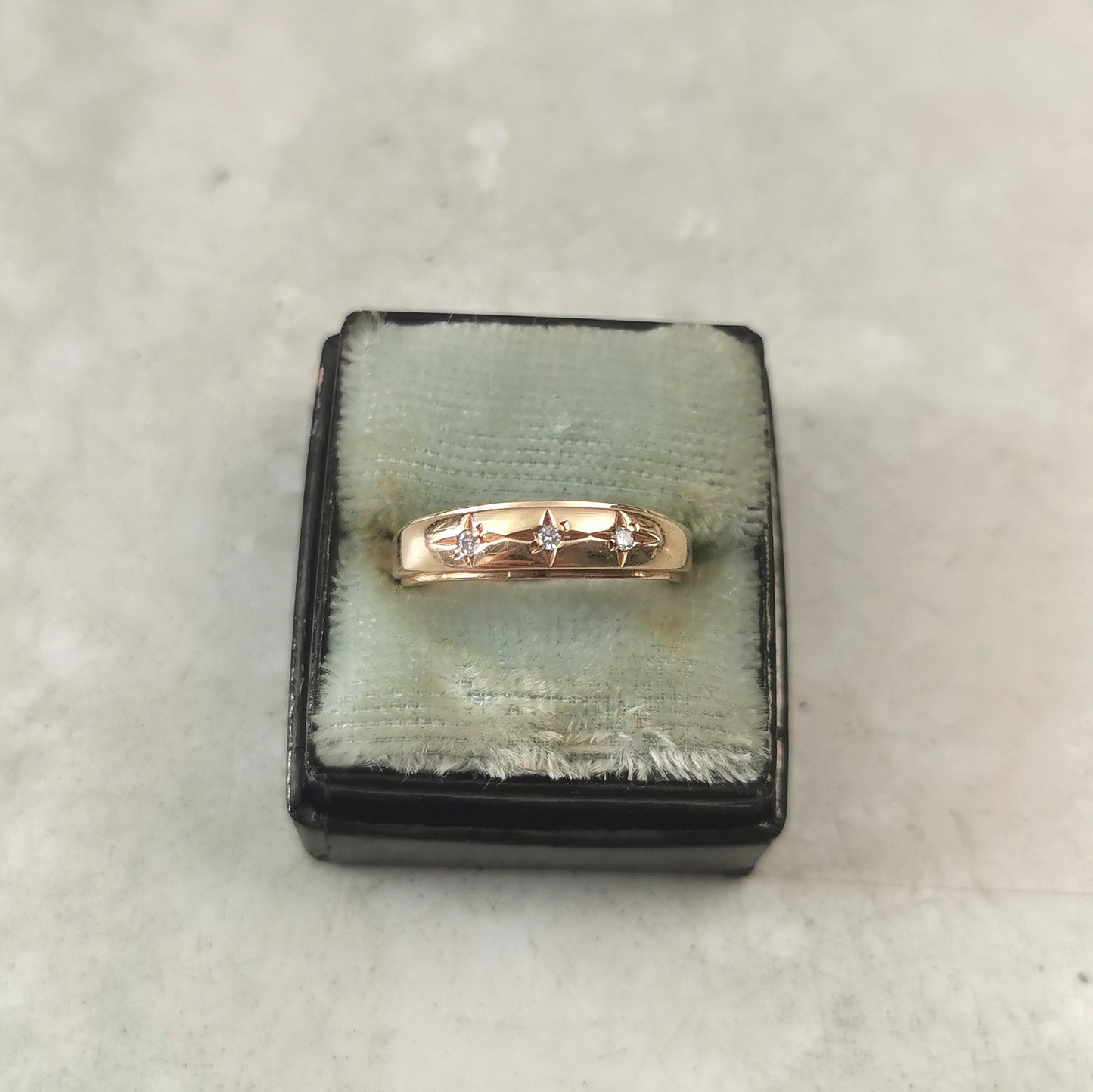 Estate 10k Yellow Gold Star Set Diamond Band - Stacking Ring