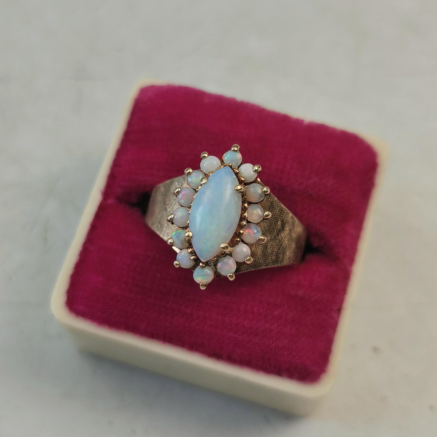 Vintage 10k Opal Cluster Ring - Mid-century Yellow Gold Marquise Opal Tiara Ring - Size 7