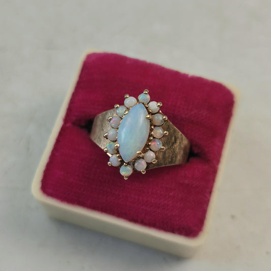Vintage 10k Opal Cluster Ring - Mid-century Yellow Gold Marquise Opal Tiara Ring - Size 7