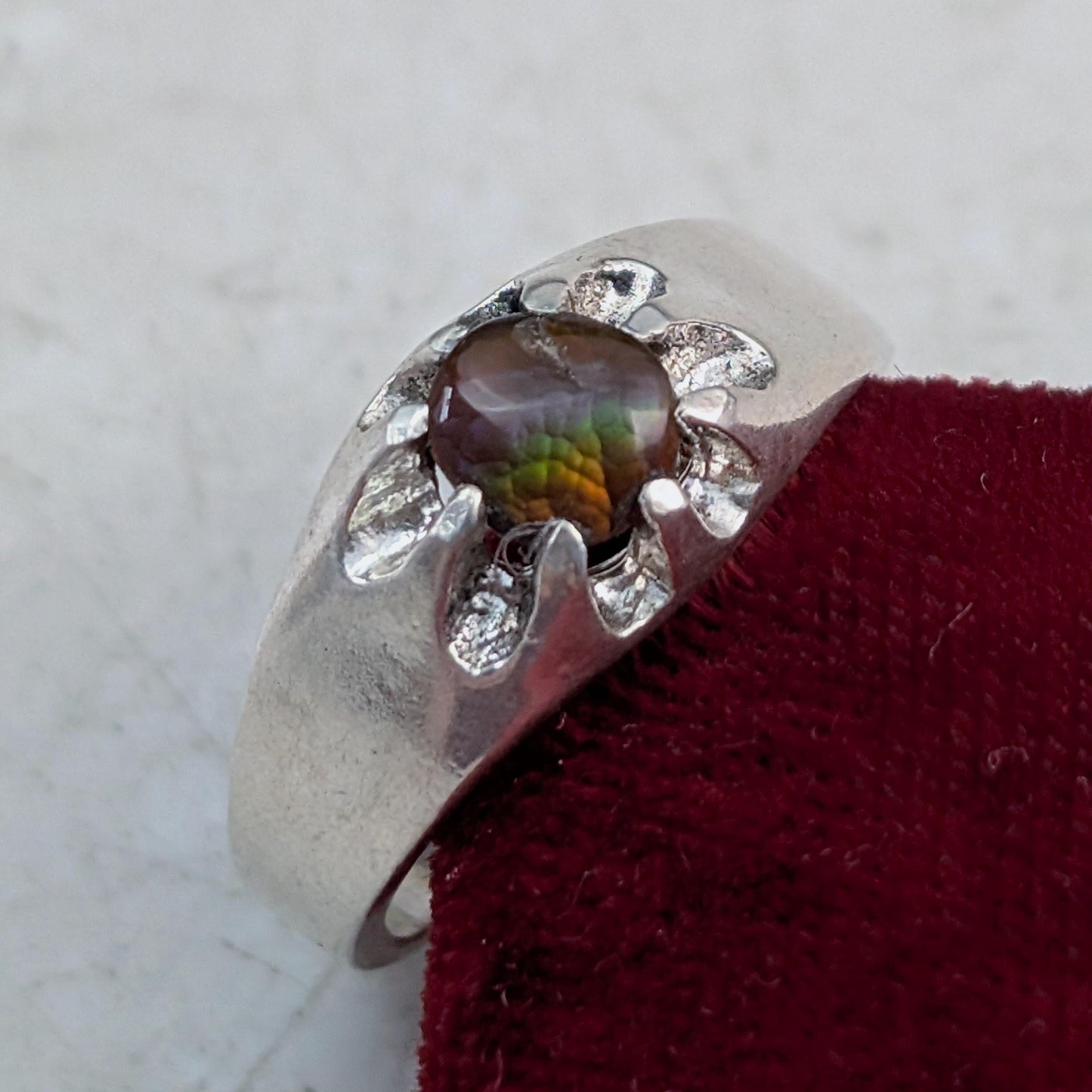 Custom Vintage Sterling Silver Belcher Set Fire Agate Ring