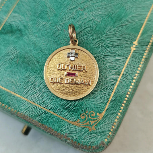 Vintage Mid-century 14k Yellow Gold Plus Qu'hier Moins Que Demain Charm
