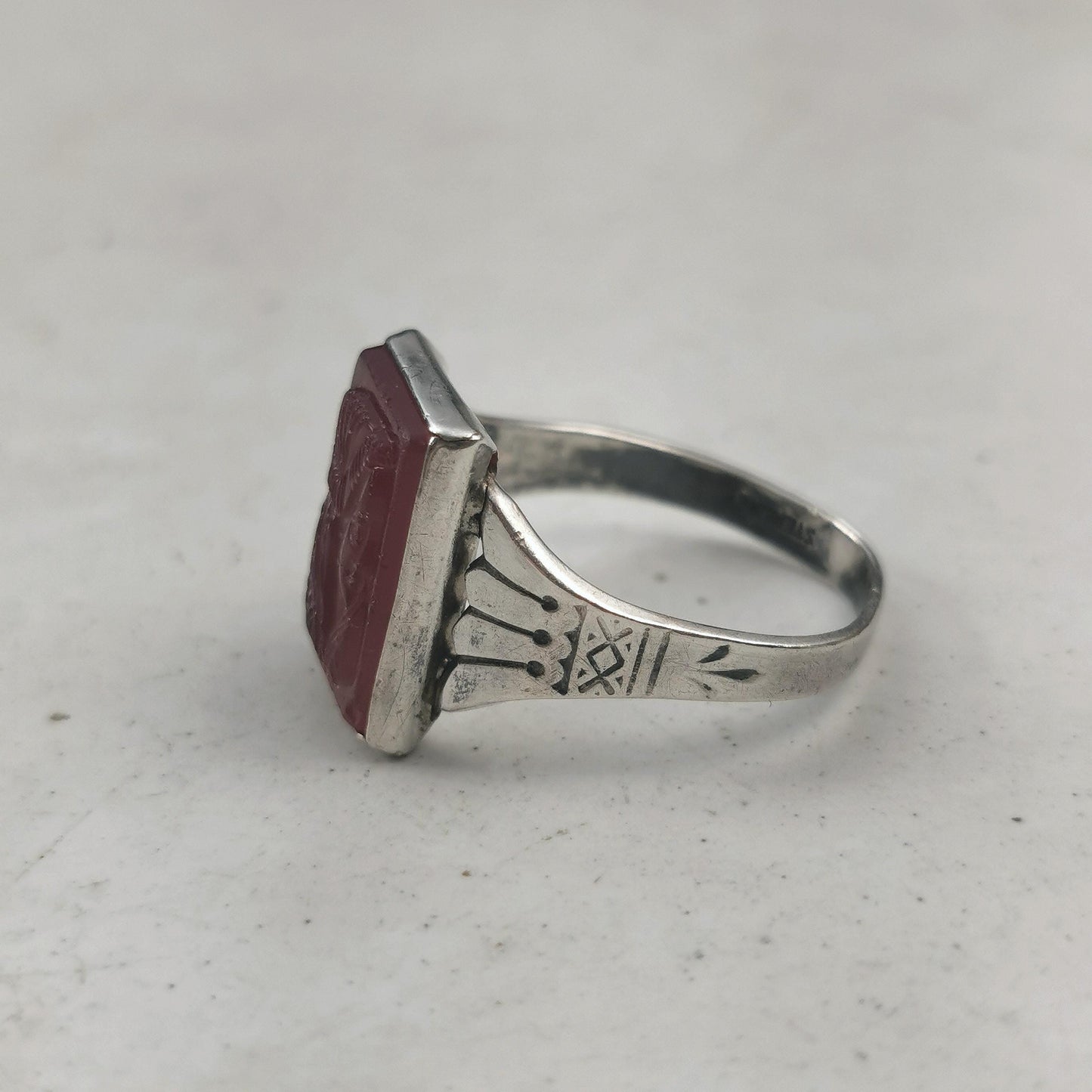 Victorian Sterling Silver Pressed Glass Cameo Ring