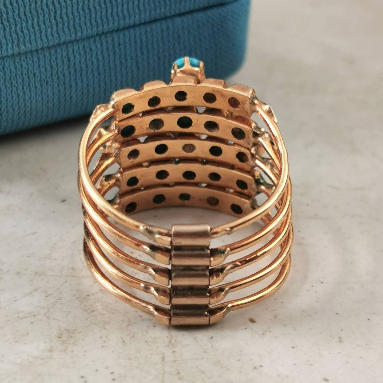 Vintage 14k Yellow Gold Turquoise Harem Ring