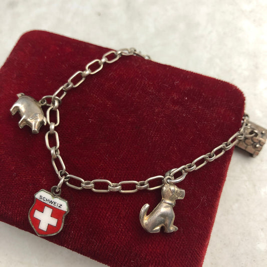Vintage Switzerland 800 Silver Complete Charm Bracelet