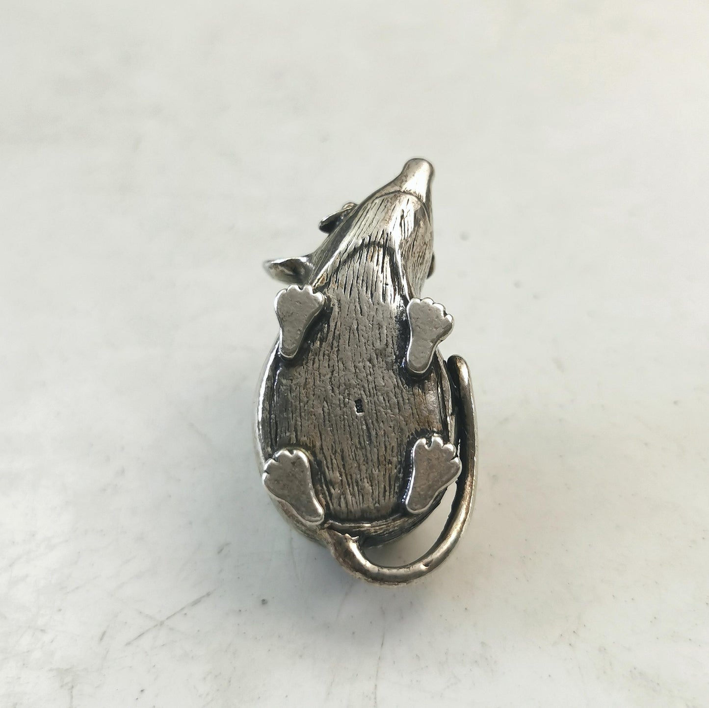 Vintage 835 Silver Mid-century Mouse Charm - Extra Large Austrian 3D Cartoon Mouse