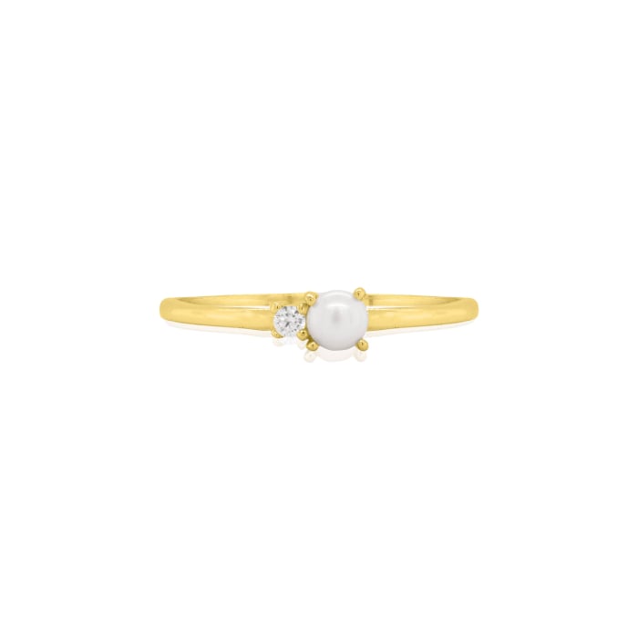 Sterling Silver Gold Vermeil Toi et Moi CZ Pearl Ring