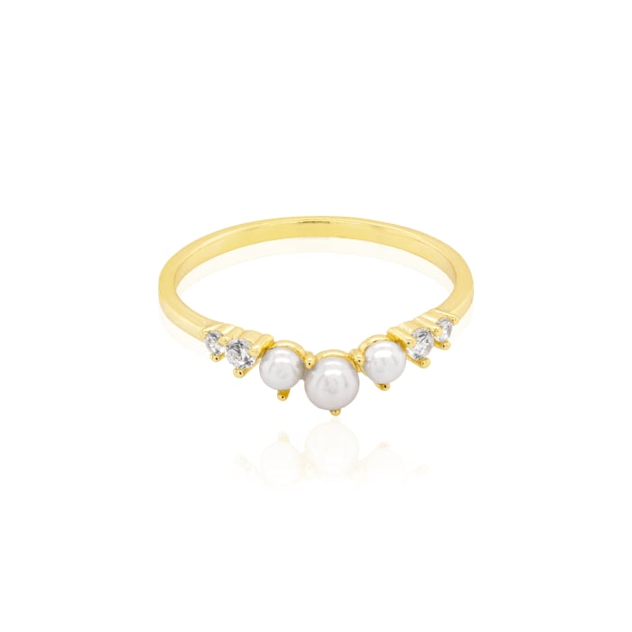 Sterling Silver Gold Vermeil Crescent CZ Freshwater Pearl Ring
