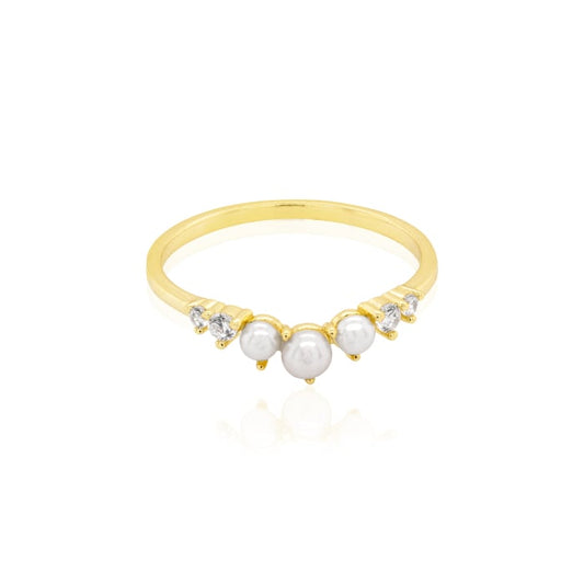 Sterling Silver Gold Vermeil Crescent CZ Freshwater Pearl Ring