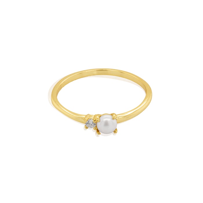 Sterling Silver Gold Vermeil Toi et Moi CZ Pearl Ring