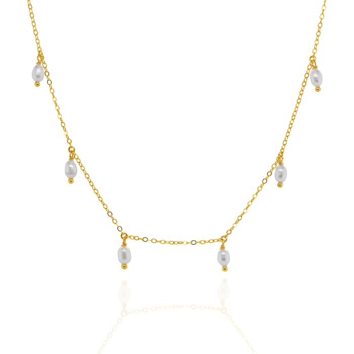 Sterling Silver Gold Vermeil Freshwater Pearl Station Necklace