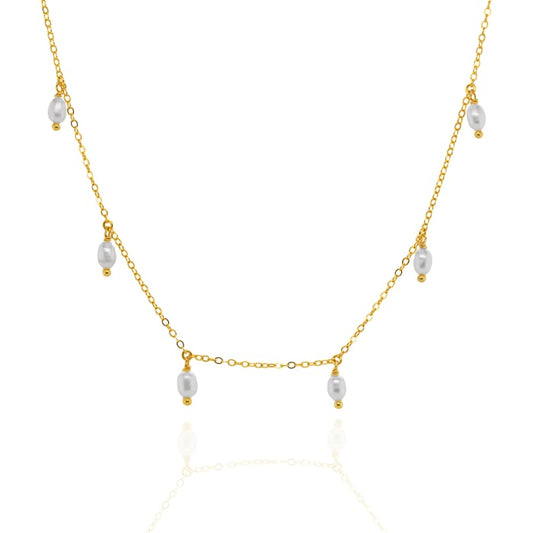 Sterling Silver Gold Vermeil Freshwater Pearl Station Necklace
